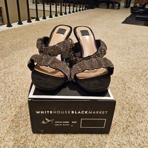 WHBM Hematite Strap Mid Heel Slides